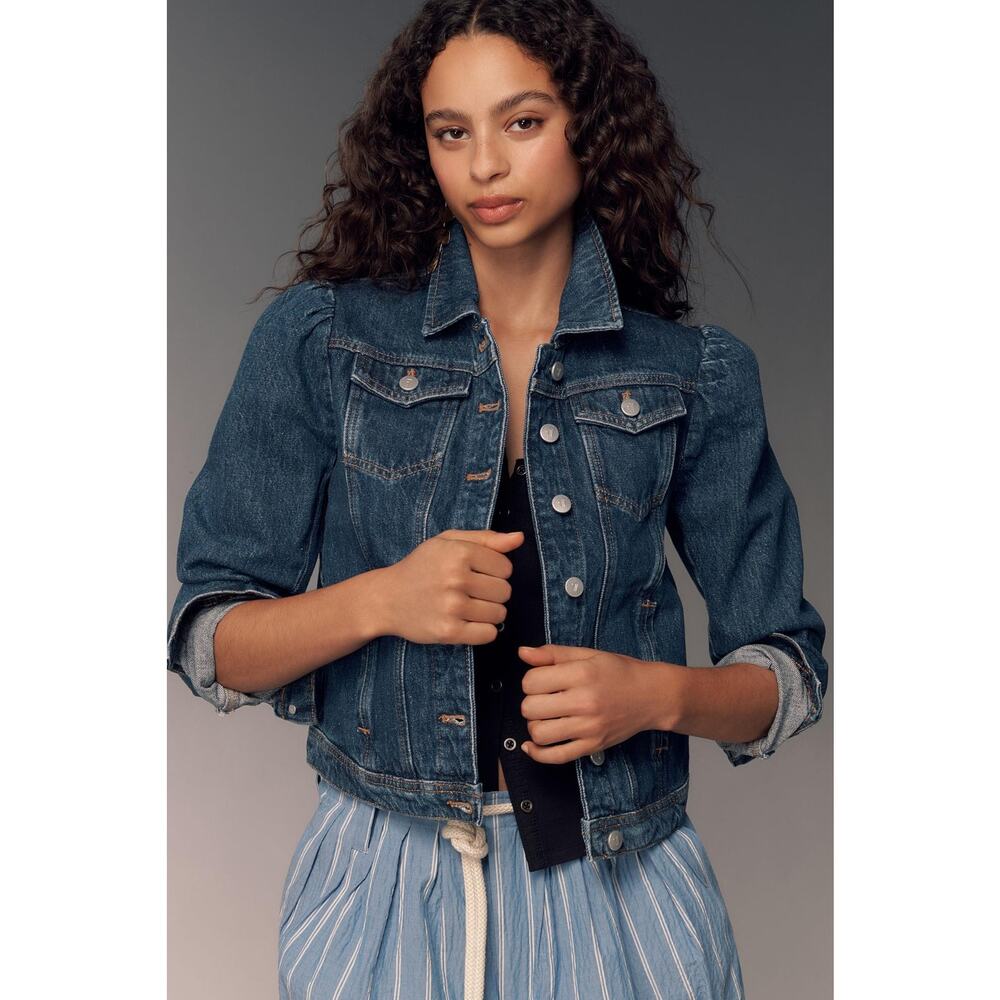 NWT Anthropologie Pilcro Puff-Sleeve Blue Denim Fitted Jacket - Size Large